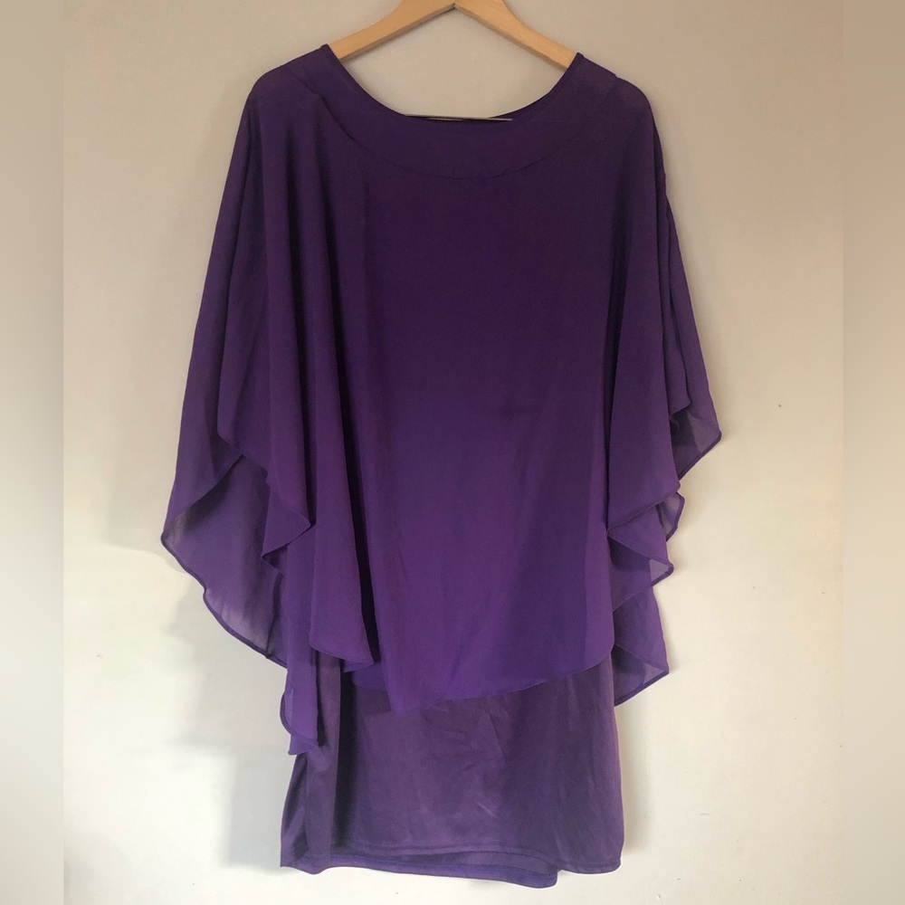 0X Bodycon Purple Dress with Airy Chiffon-Like Top Layer
